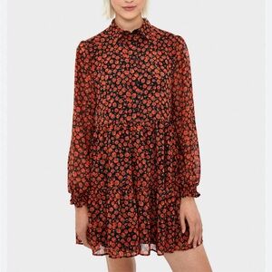 Zara Red and Black Floral Dress